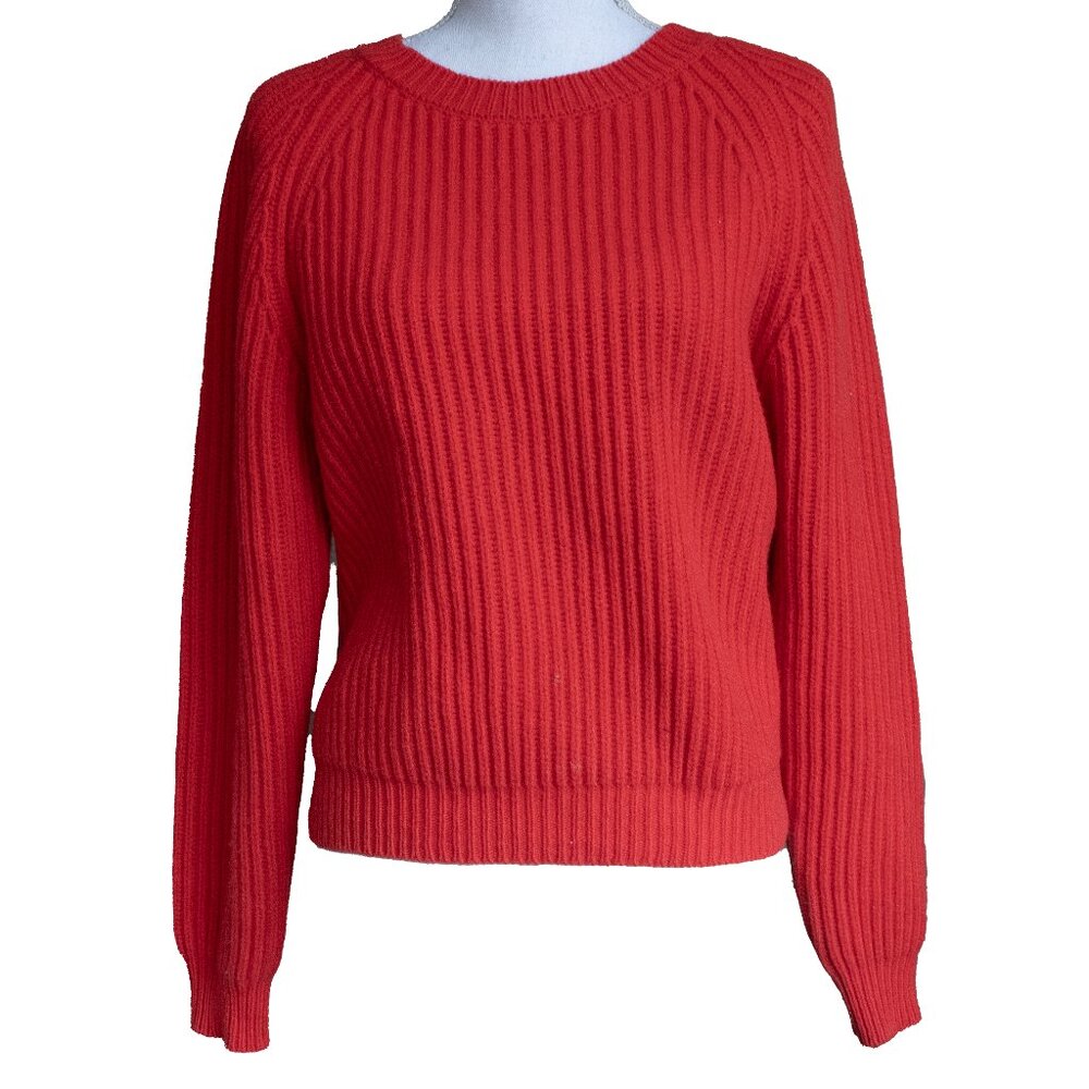 Tela Cashmere Blend Sweater Red Open Back Rib K Ot Long Sleeve Colorful Bright